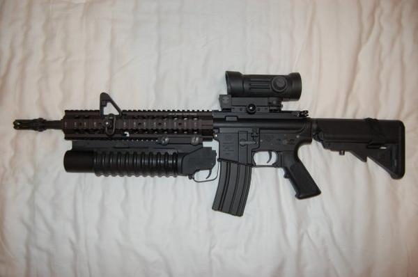 FN M16A4-Troy 12" Free Float Hybrid w/ M203 Grenade Launcher, Crane Stock & Elcan M145 (What my M4 RIS became).